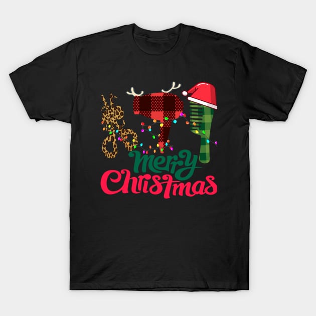 merry christmas hairstylist hairdresser barber funny tools T-Shirt by DODG99